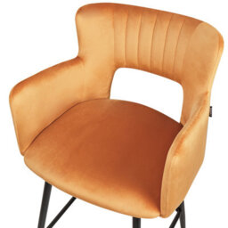 Wyld And Coco Velvet Bar Chair Set Of 2 In Orange With Armrests And Cut-Out Back, Black Metal Legs - thumbnail 6