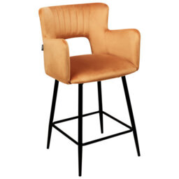 Wyld And Coco Velvet Bar Chair Set Of 2 In Orange With Armrests And Cut-Out Back, Black Metal Legs - thumbnail 3