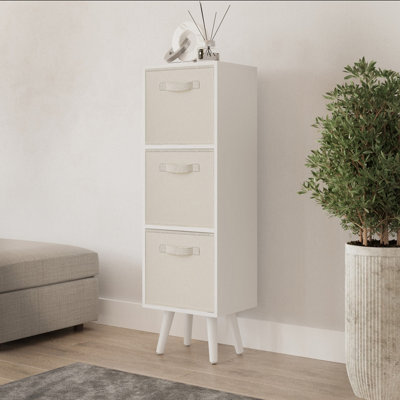 Urbn-Living Urbnliving 80Cm Height White Wooden 3 Tier Storage Bookcase Cream Inserts With White Legs - image 1