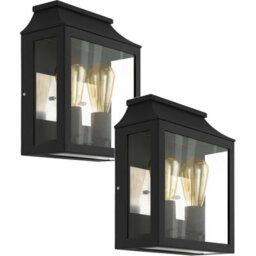 2 Pack Modern Ip44 Outdoor Wall Lights - Stylish Black Aluminium Porch Lamps - thumbnail 1