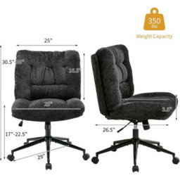Dark Grey Ergonomic Office Chair Thick Cushion Adjustable Wheels - thumbnail 2