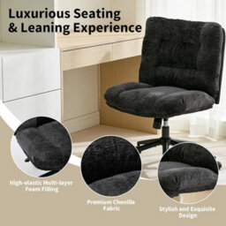Dark Grey Ergonomic Office Chair Thick Cushion Adjustable Wheels - thumbnail 3
