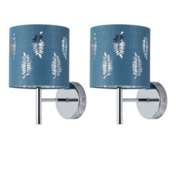 First Choice Lighting Set Of 2 Brea - Chrome Wall Lights With Teal Fern Shades
