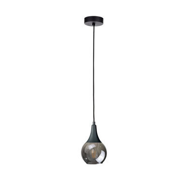 Luminosa Lighting Luminosa Lacrima Slim Pendant Ceiling Light Black Smoky Glass Shade 1X E27 - image 1