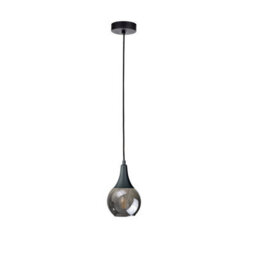 Luminosa Lighting Luminosa Lacrima Slim Pendant Ceiling Light Black Smoky Glass Shade 1X E27 - thumbnail 1
