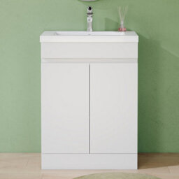 AVER-GROWTH 600mm Floor Standing Vanity Unit With Basin Matt White Resin Sink Bathroom Storage Cabinet Set Freestanding - thumbnail 6