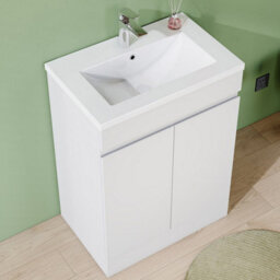 AVER-GROWTH 600mm Floor Standing Vanity Unit With Basin Matt White Resin Sink Bathroom Storage Cabinet Set Freestanding - thumbnail 3