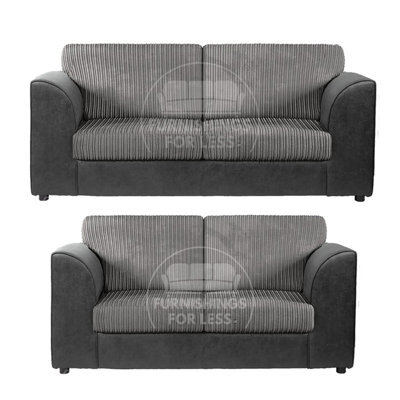 Furnishings For Less UK Luxor Jumbo Cord 3 + 2 Fabric Sofa Suite - Fullback Black And Grey - image 1