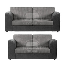 Furnishings For Less UK Luxor Jumbo Cord 3 + 2 Fabric Sofa Suite - Fullback Black And Grey - thumbnail 1