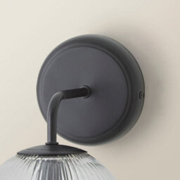 Valuelights Kempton Pair Of Matte Black Wall Lights With Ribbed Globe Shade - thumbnail 6