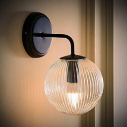 Valuelights Kempton Pair Of Matte Black Wall Lights With Ribbed Globe Shade - thumbnail 3