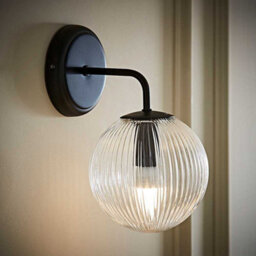 Valuelights Kempton Pair Of Matte Black Wall Lights With Ribbed Globe Shade - thumbnail 2
