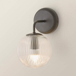 Valuelights Kempton Pair Of Matte Black Wall Lights With Ribbed Globe Shade - thumbnail 4