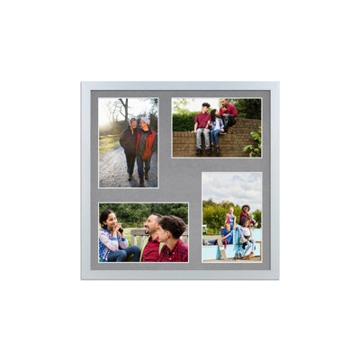 AK Frames 12X12 Silver Sleek Multi Photo Frame With Mid Grey Mount - Holds 4 Apertures (4X) 6X4 Photos - image 1
