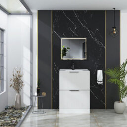 Royal Bathrooms Evora 600mm Matt White Fluted Floor Standing Bathroom Vanity Unit 2 Drawer Cabinet With Ceramic Basin & Matt Black Handles - thumbnail 2