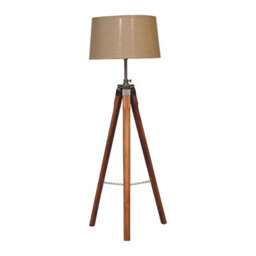 Wyld Haus Phuket Fixed Chrome And Teak Wood Tripod Floor Lamp, 115 Cm, Neutral Shade - thumbnail 2
