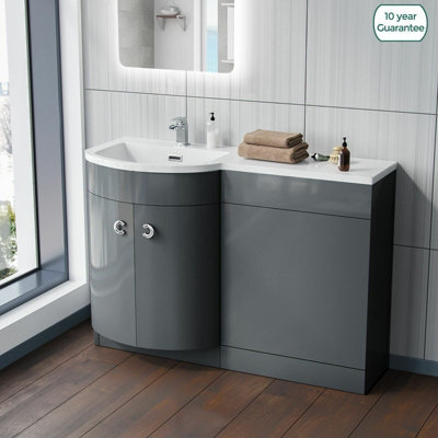 Nes Home Dene Bathroom Basin Sink Grey Vanity Wc Unit Furniture Cabinet Lh 1100mm - image 1