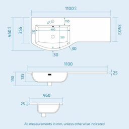 Nes Home Dene Bathroom Basin Sink Grey Vanity Wc Unit Furniture Cabinet Lh 1100mm - thumbnail 9