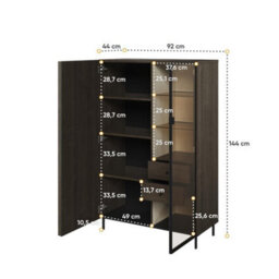 Arte Piemonte Dark Oak Effect Highboard Cabinet (H1440mm W920mm D440mm) With Glass Doors And Led Lighting - thumbnail 5