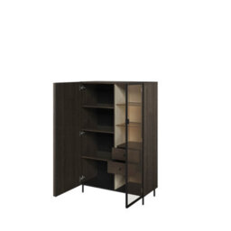 Arte Piemonte Dark Oak Effect Highboard Cabinet (H1440mm W920mm D440mm) With Glass Doors And Led Lighting - thumbnail 3