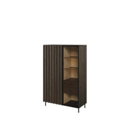 Arte Piemonte Dark Oak Effect Highboard Cabinet (H1440mm W920mm D440mm) With Glass Doors And Led Lighting - thumbnail 2