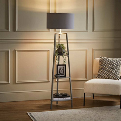 Valuelights Hiru Grey 3 Tier Shelf Floor Lamp With Metallic Silver Inner Shade - image 1