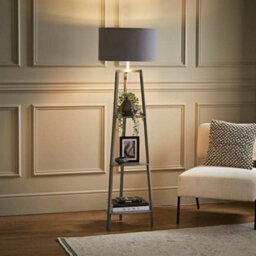 Valuelights Hiru Grey 3 Tier Shelf Floor Lamp With Metallic Silver Inner Shade - thumbnail 1