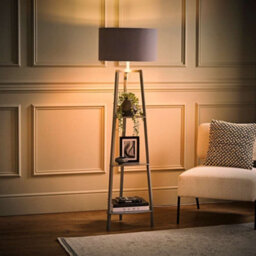 Valuelights Hiru Grey 3 Tier Shelf Floor Lamp With Metallic Silver Inner Shade - thumbnail 2