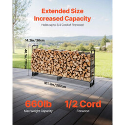Vevor Firewood Rack With Waterproof Cover, 8 Ft Outdoor Firewood Holder, 1/2 Cord Storage Metal Log Holder, Top Covered - thumbnail 3