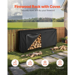 Vevor Firewood Rack With Waterproof Cover, 8 Ft Outdoor Firewood Holder, 1/2 Cord Storage Metal Log Holder, Top Covered - thumbnail 2