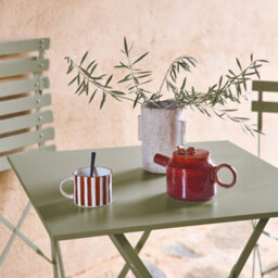 Sweeek - Square 2-Seater Folding Metal Bistro Garden Table With 2 Chairs Sage Green 70X70X71 Cm - Emilia - thumbnail 6