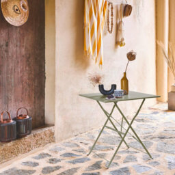 Sweeek - Square 2-Seater Folding Metal Bistro Garden Table With 2 Chairs Sage Green 70X70X71 Cm - Emilia - thumbnail 5
