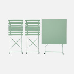 Sweeek - Square 2-Seater Folding Metal Bistro Garden Table With 2 Chairs Sage Green 70X70X71 Cm - Emilia - thumbnail 2