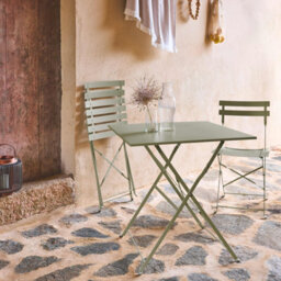 Sweeek - Square 2-Seater Folding Metal Bistro Garden Table With 2 Chairs Sage Green 70X70X71 Cm - Emilia - thumbnail 4