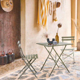 Sweeek - Square 2-Seater Folding Metal Bistro Garden Table With 2 Chairs Sage Green 70X70X71 Cm - Emilia - thumbnail 3