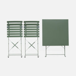 Sweeek - Square 2-Seater Folding Metal Bistro Garden Table With 2 Chairs Sage Green 70X70X71 Cm - Emilia - thumbnail 9