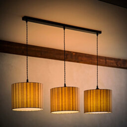 Valuelights Hallie Linen Stripe Drum Shade 3 Drop Matte Black Diner Ceiling Pendant Light - thumbnail 5