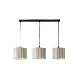 Valuelights Hallie Linen Stripe Drum Shade 3 Drop Matte Black Diner Ceiling Pendant Light