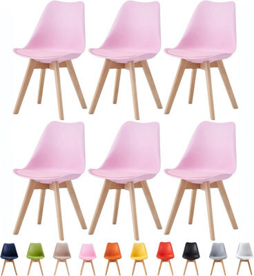 MCC Direct Set Of 6 Dining Chairs With Solid Wooden Legs And Seat Cushion Pads In Pink - Eva By Mcc