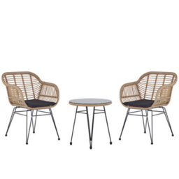 Beliani Bistro Set With Cushions Tropea Ii Pe Rattan Natural - thumbnail 1