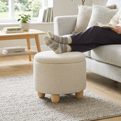 Homcom Round Storage Ottoman With Reversible Lid, Beige - image 1