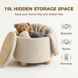 Homcom Round Storage Ottoman With Reversible Lid, Beige - thumbnail 5