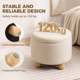 Homcom Round Storage Ottoman With Reversible Lid, Beige - thumbnail 7