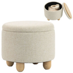 Homcom Round Storage Ottoman With Reversible Lid, Beige - thumbnail 2