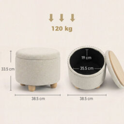 Homcom Round Storage Ottoman With Reversible Lid, Beige - thumbnail 3