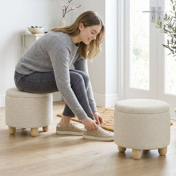 Homcom Round Storage Ottoman With Reversible Lid, Beige - thumbnail 8