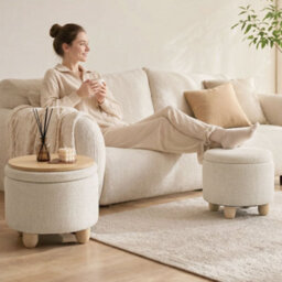 Homcom Round Storage Ottoman With Reversible Lid, Beige - thumbnail 9