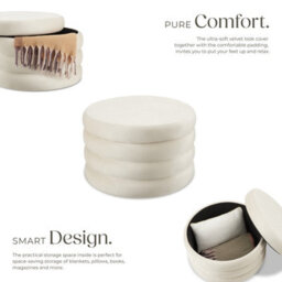 Tectake Footstool Altu Xl - With Storage, Cylinder Shape, Plush Upholstery, 67 X 42 Cm - Velvet Look Cream-White, 1 - thumbnail 3