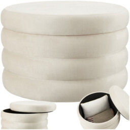 Tectake Footstool Altu Xl - With Storage, Cylinder Shape, Plush Upholstery, 67 X 42 Cm - Velvet Look Cream-White, 1