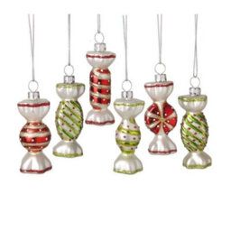 Set Of 6 Hanging Glass Candy Sweet Baubles